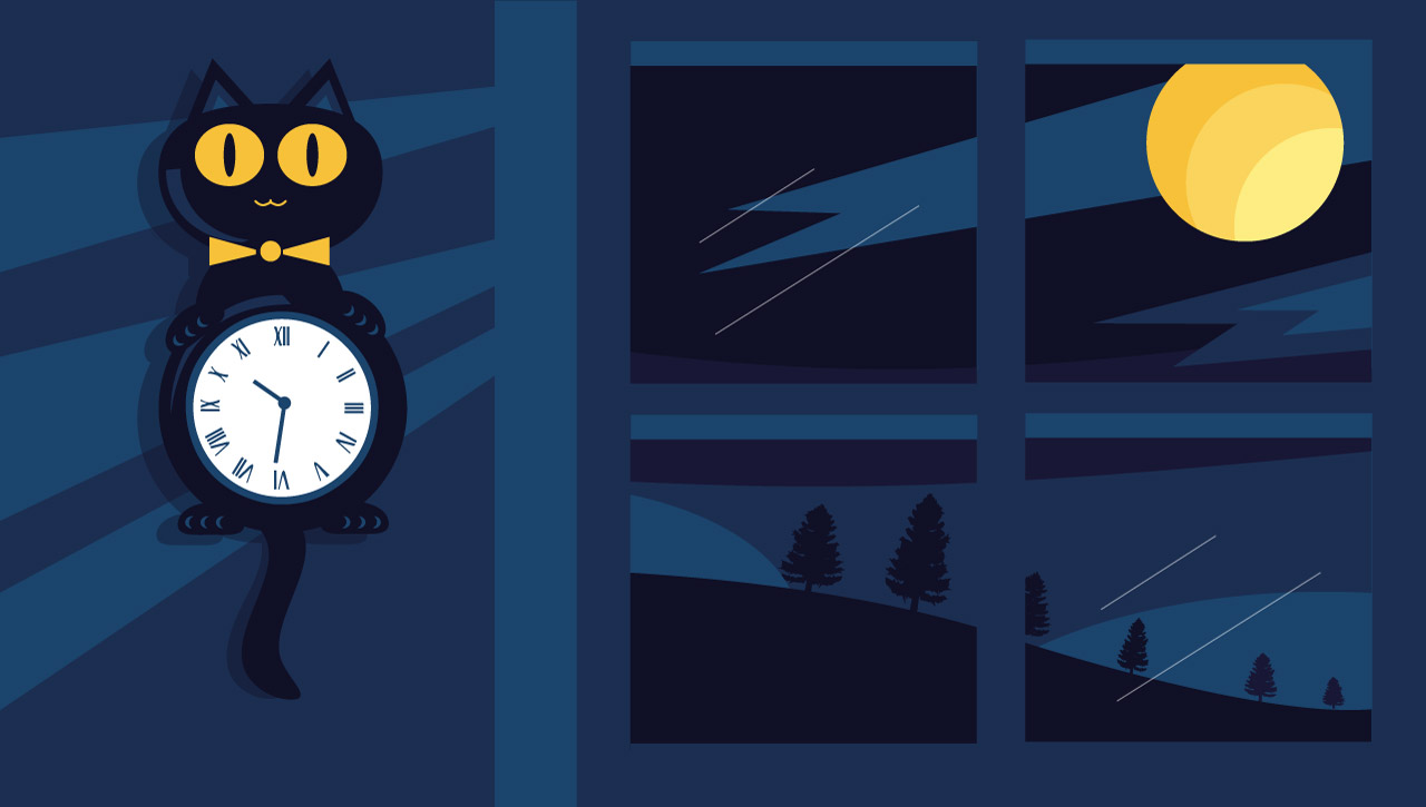 Halloween - cat clock illustration